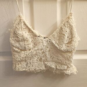 Zara Lace Floral Bralette Crop Top Cream